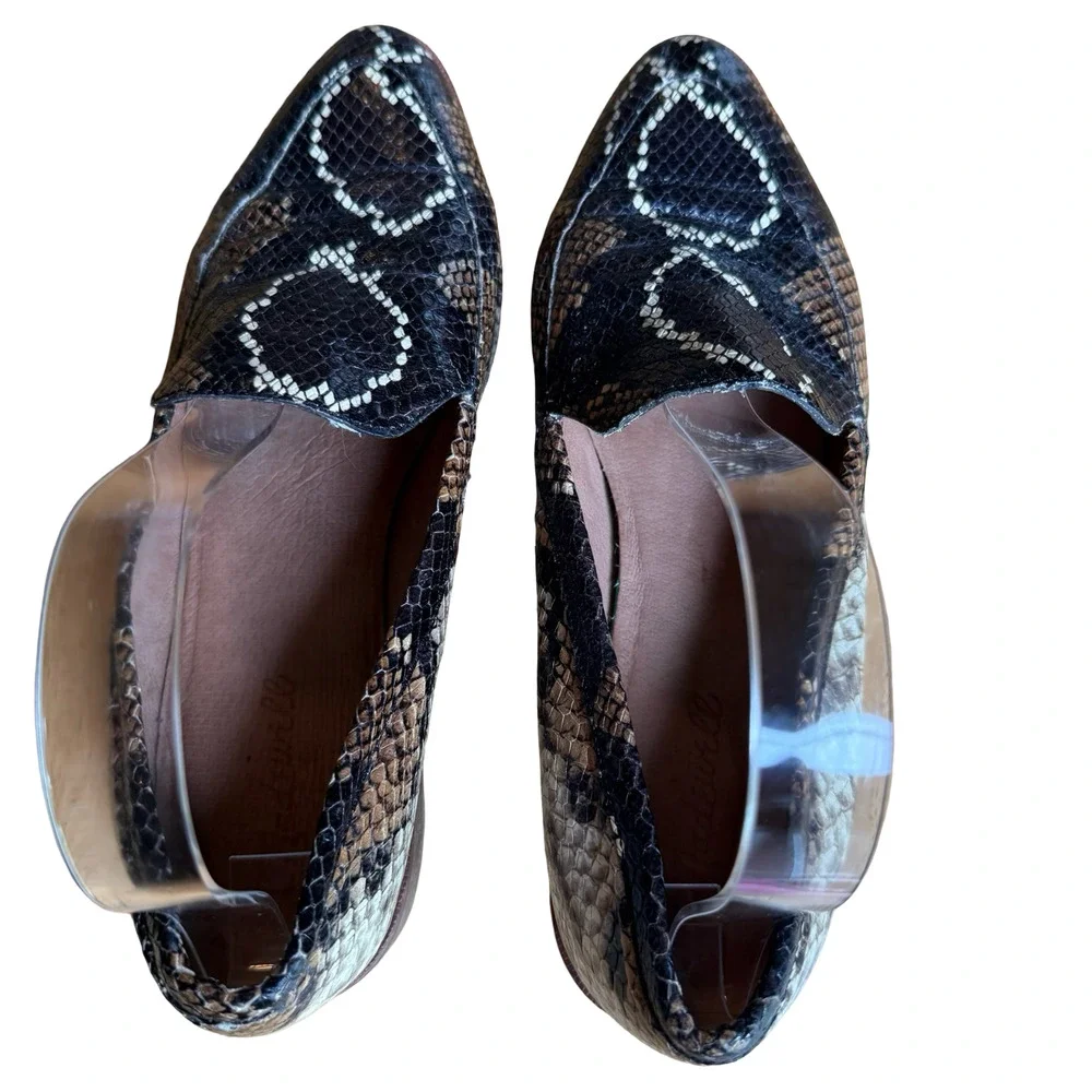 Madewell Leather Frances Snake Embossed Loafers Flats Slip On Shoes Brown 9.5